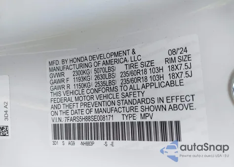 2025 Honda Cr-V Hybrid Sport-L from USA, damaged, VIN 7FARS5H88SE008171